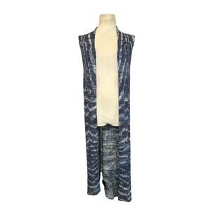 Chicos blue sleeveless open front long vest kimono cardigan size 1 - M